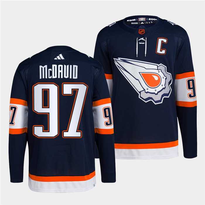 Mens Edmonton Oilers #97 Connor McDavid Navy 2022-23 Reverse Retro Stitched Jersey Dzhi->edmonton oilers->NHL Jersey